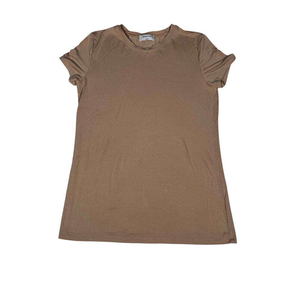 Aritzia Babaton Womens Small Tan Beige Crew Neck Short Sleeve T Shirt Basic Tee